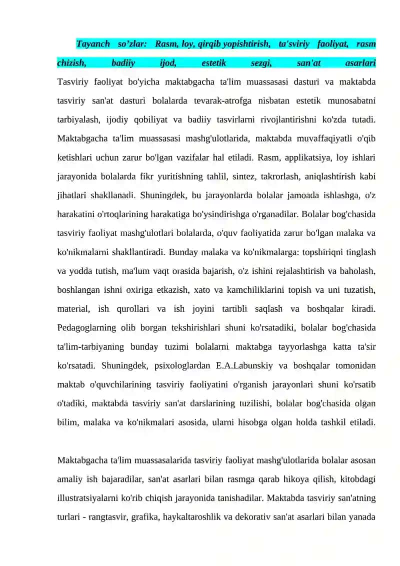 TASVIRIY FAOLIYAT MASHG'ULOTLARIDA BOLALARNI MAKTABGA TAYYORLASH 2