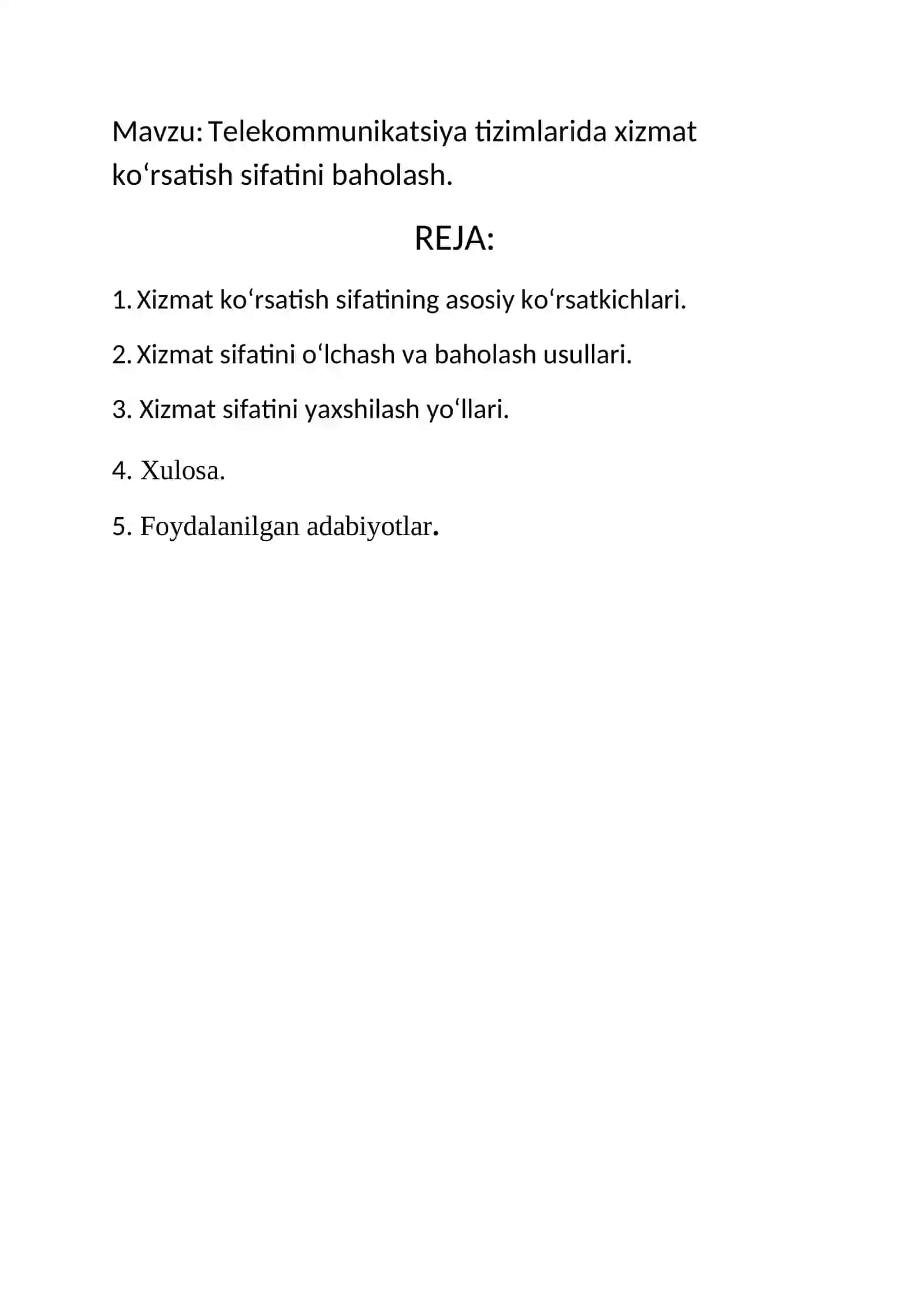 Telekommunikatsiya tizimlarida xizmat ko‘rsatish sifatini baholash 2