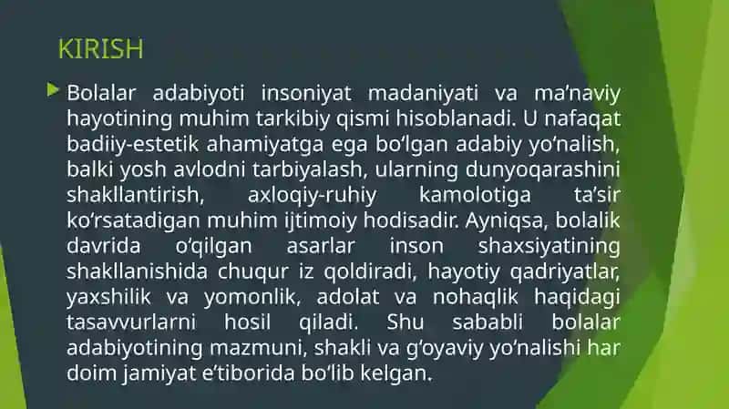 Chet el bolalar adabiyoti namoyondalari ijodining o'ziga xos hususiyatlari va yetakchi tamoyillari 2