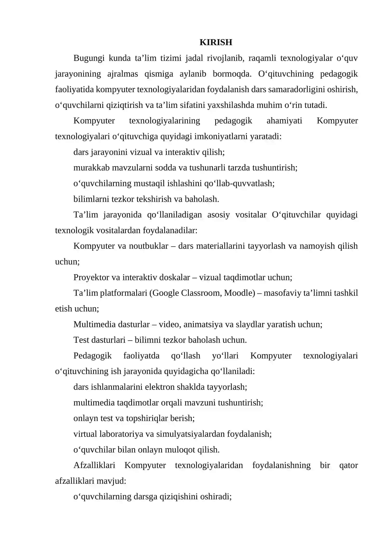 O‘QITVCHI PEDAGOGIK FAOLIYATIDA KOMPYUTER TEXNOLOGIYALARIDAN FOYDALANISH 2