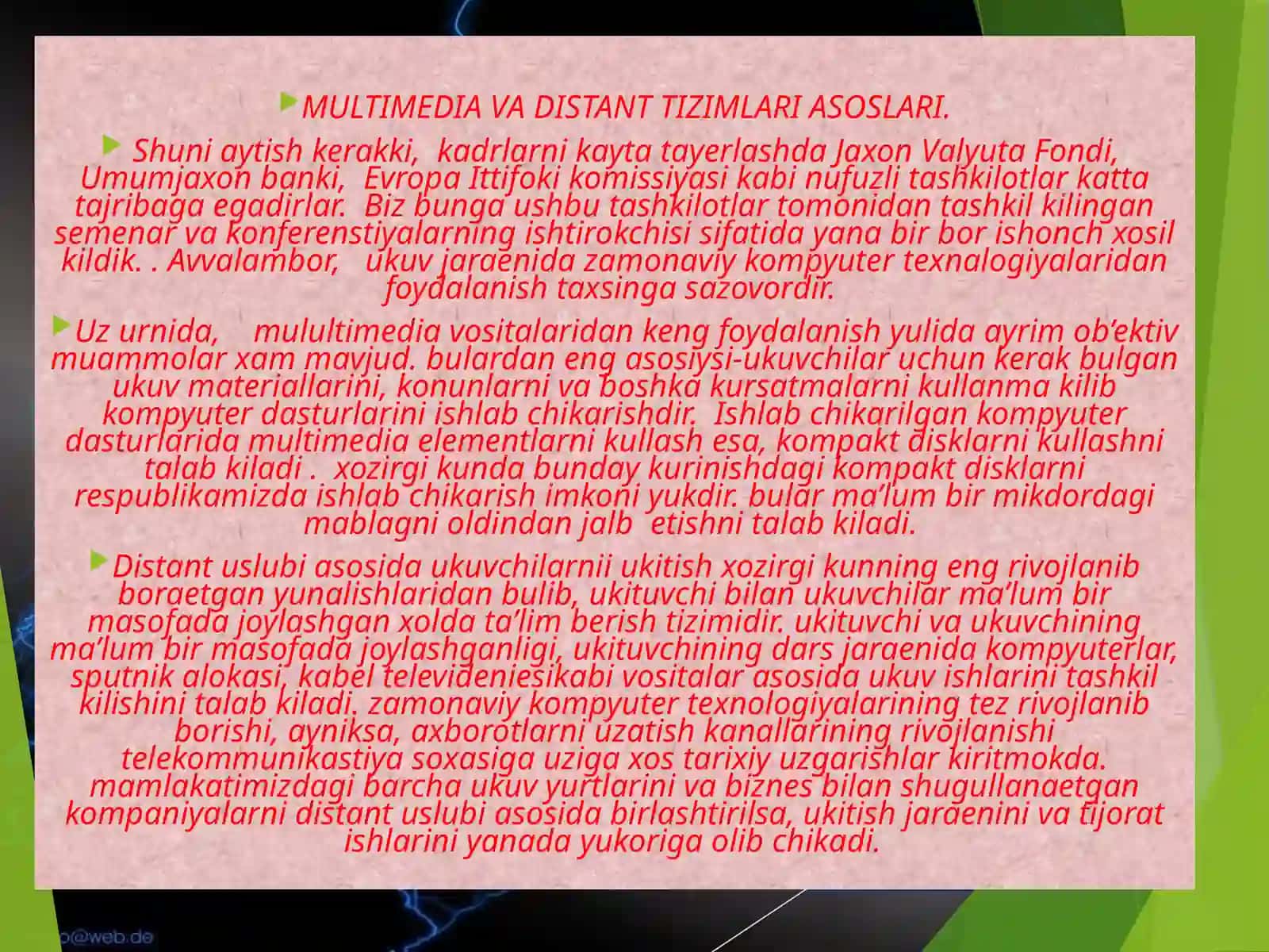 MULTIMEDIA VA DISTANT TIZIMLARI ASOSLARI 2