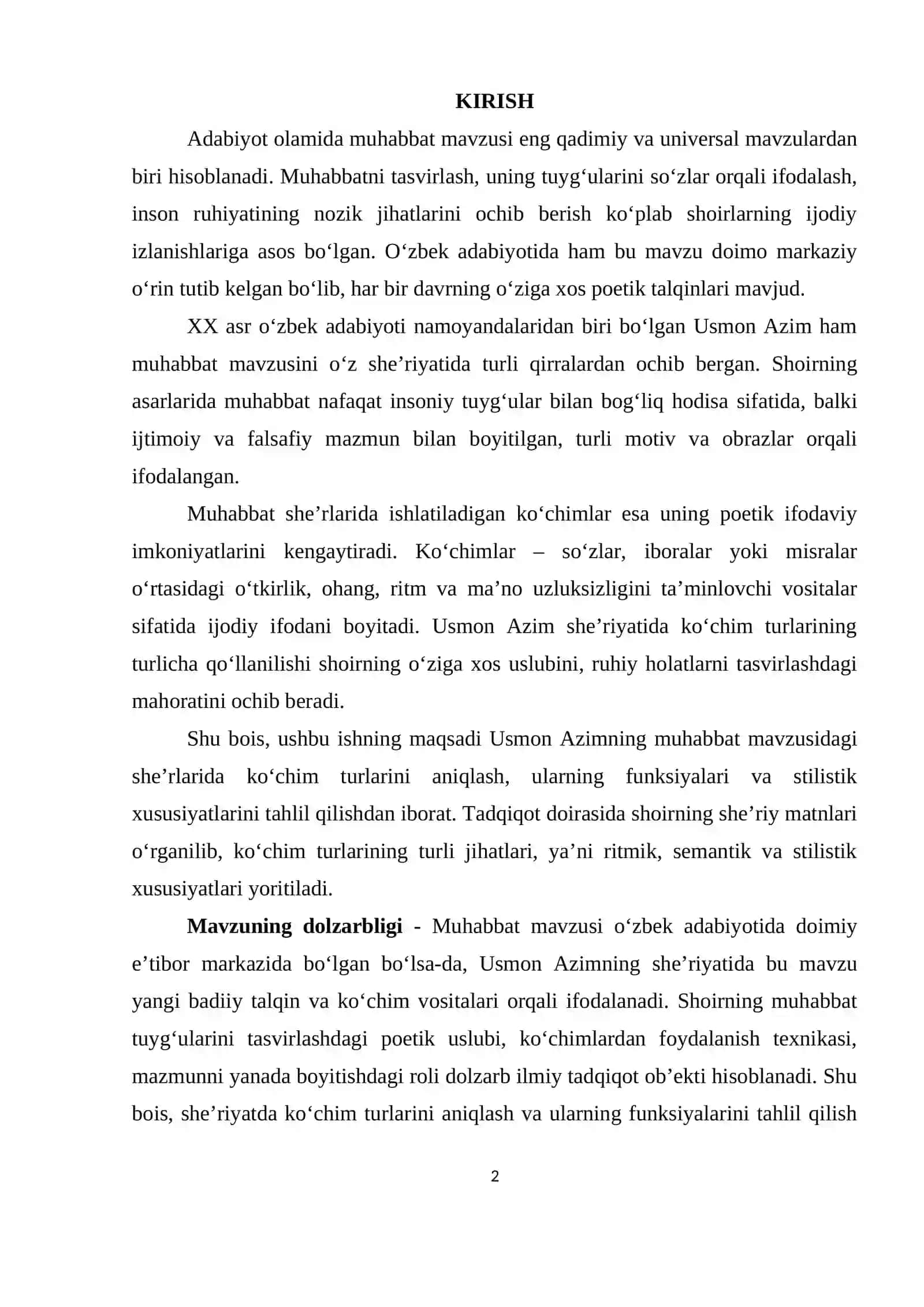 USMON AZIMNING MUHABBAT MAVZUSIDAGI SHE’RLARIDA KO‘CHIM TURLARI 2