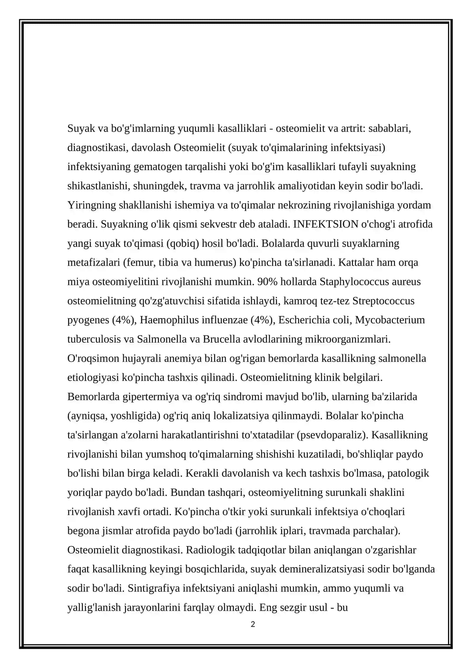 Suyak va bo’g’imlar xirurgik infeksiyasi. Kaft-barmoqlar xirurgik infeksiyasi. 2