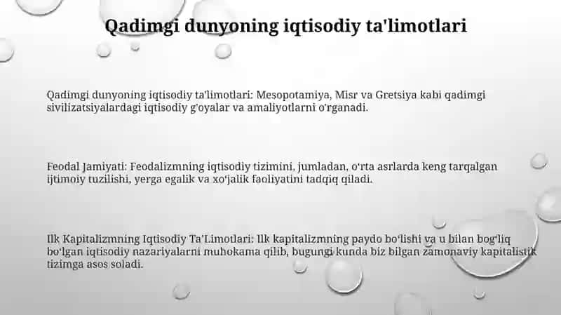 Qadimgi Dunyo, Feodal Jamiyati Va Ilk Kapitalizmning Iqtisodiy TaʼLimotlari BoʻYicha 2