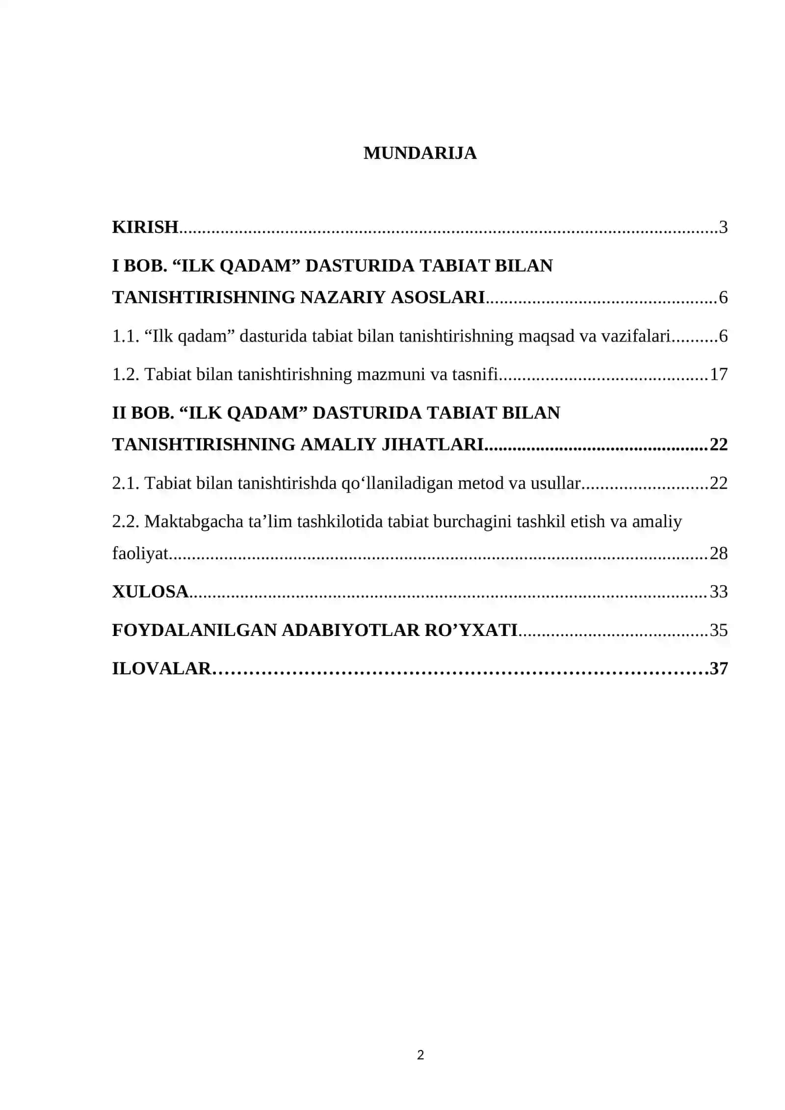 Ilk qadam dasturida tabiat bilan tanishtirish mazmuni 2