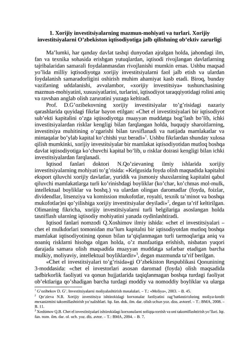 Xorijiy investitsiyalarning mazmun-mohiyati va turlari 2