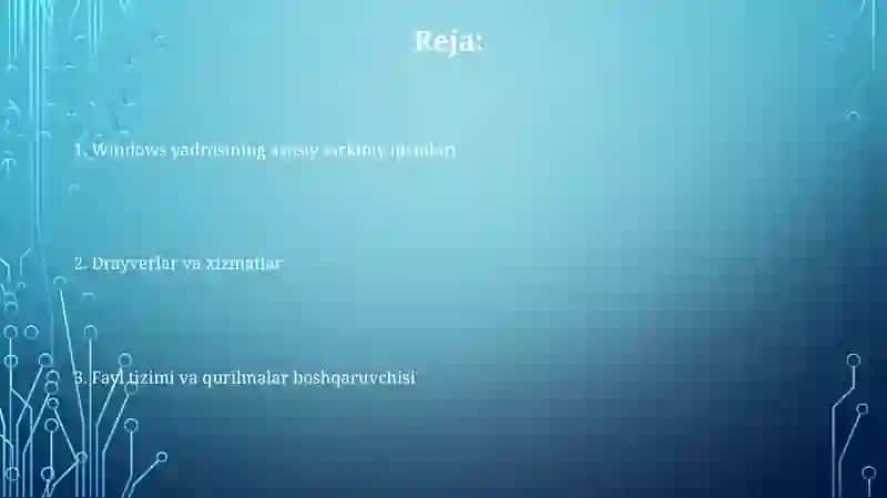 Windows operatsion tizimining asosiy komponentlari va ularning vazifalari 2