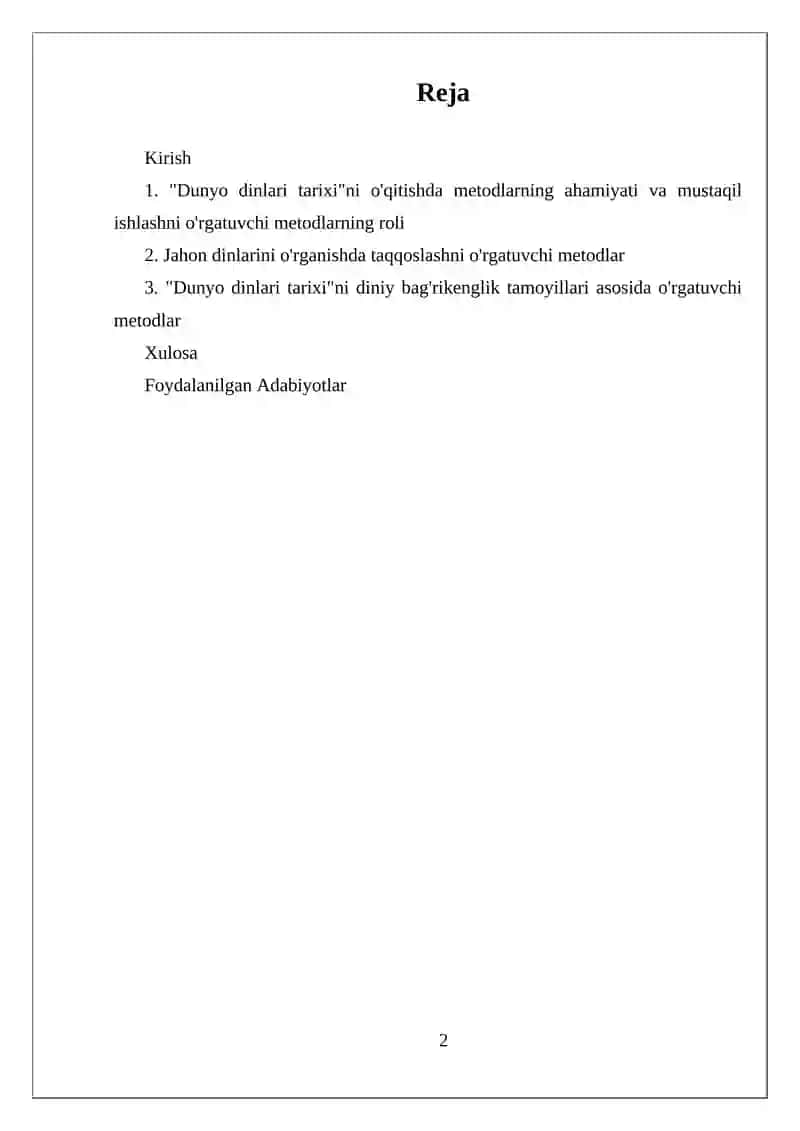 Maxsus fanlarni o'qitish metodikasi(Dinshunoslik) 2