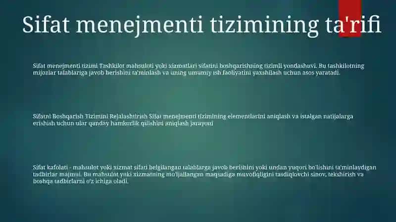 Sifatni Boshqarish Tizimini Rejalashtirish 2
