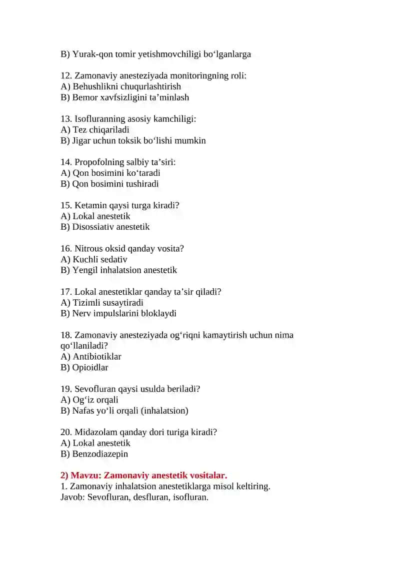 Zamonaviy anestetik vositalar 2