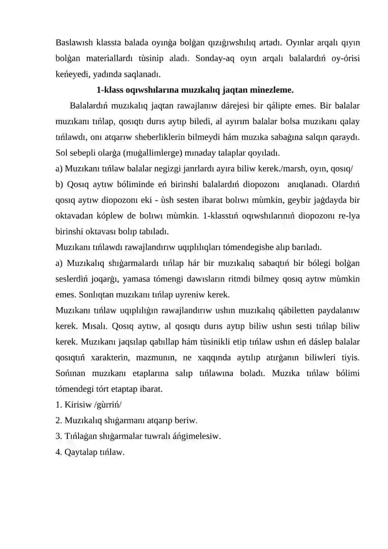 1-4 klaslarda muzıka oqıtıwdıń wazıypaları hám mazmunı 2
