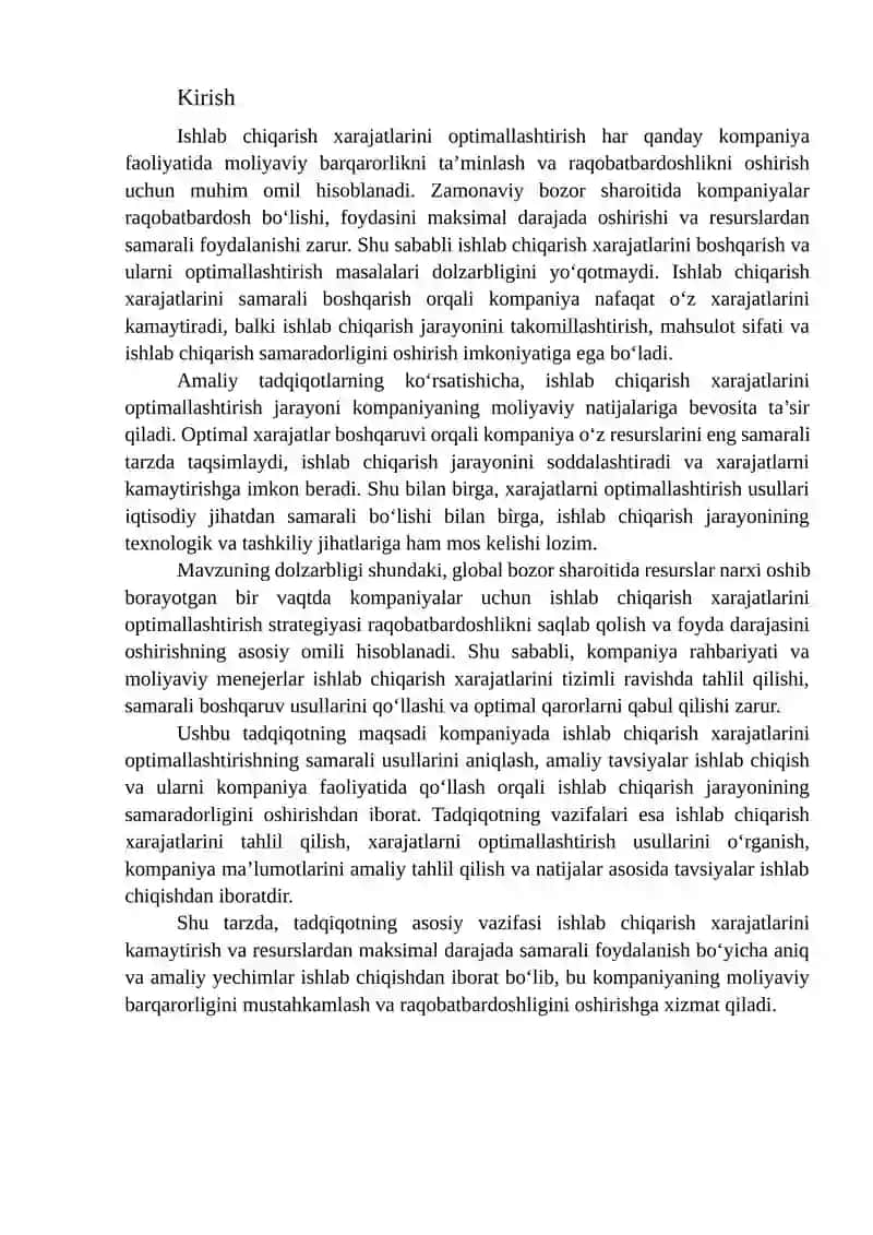 Ishlab chiqarish xarajatlarini optimallashtirish usullari 2