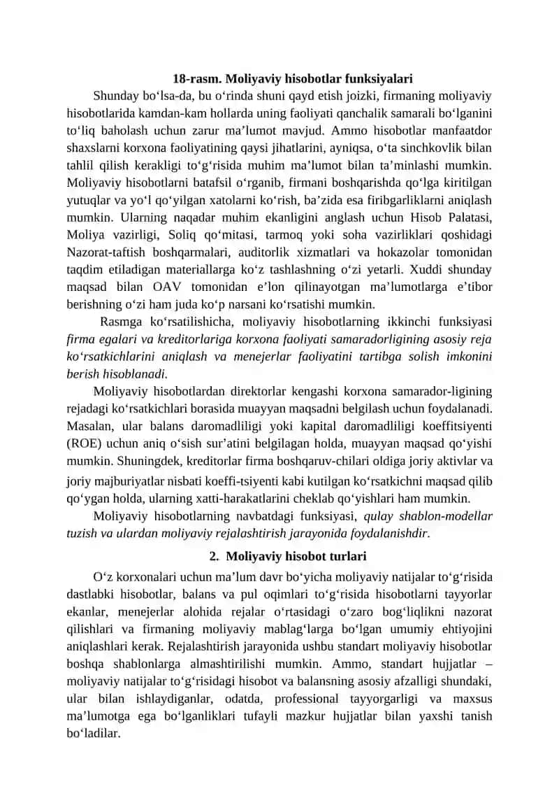 Moliyaviy hisobotlar funksiyalari 2