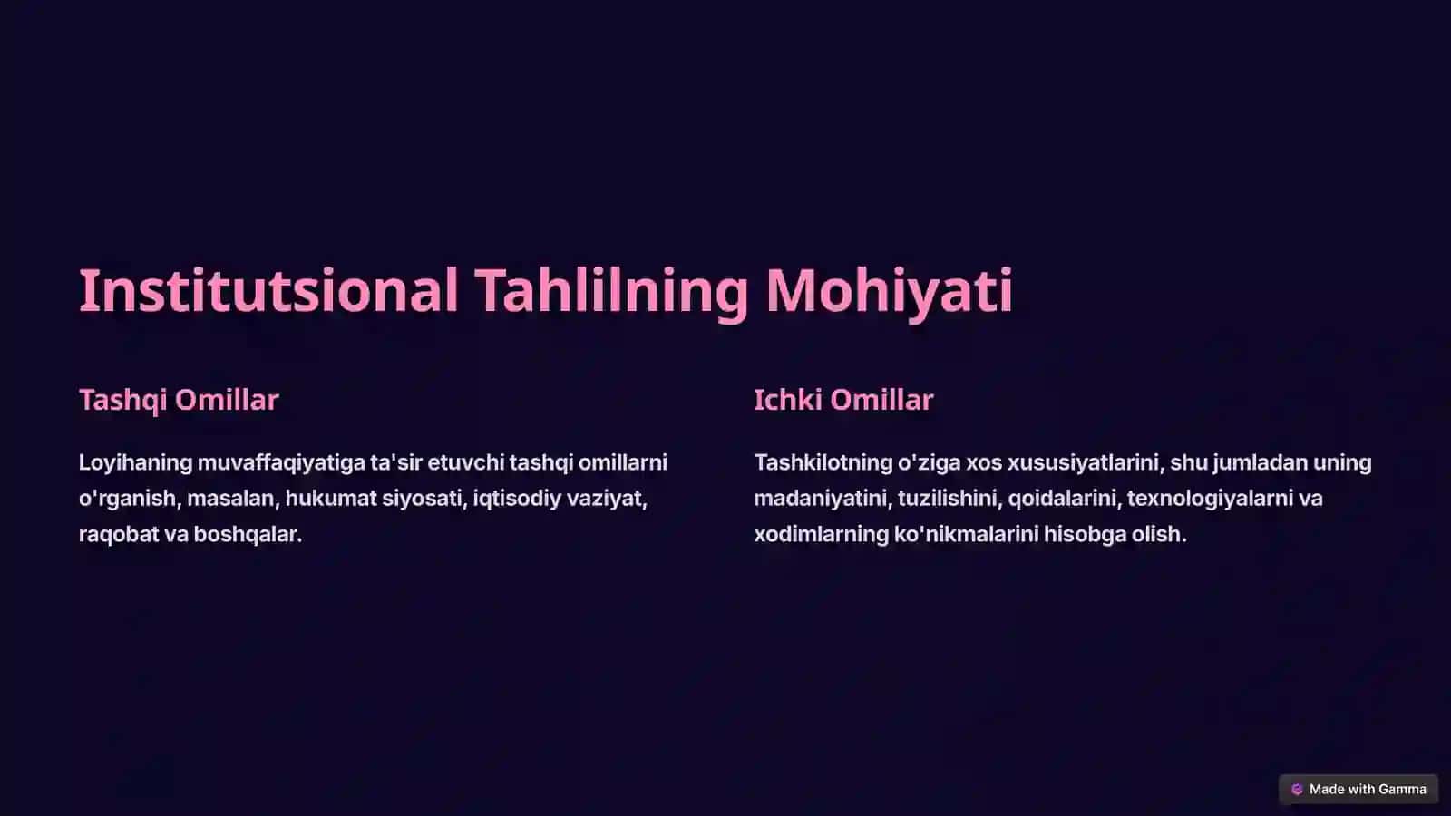 Loyihalarni Institutsional Tahlil Qilish 2