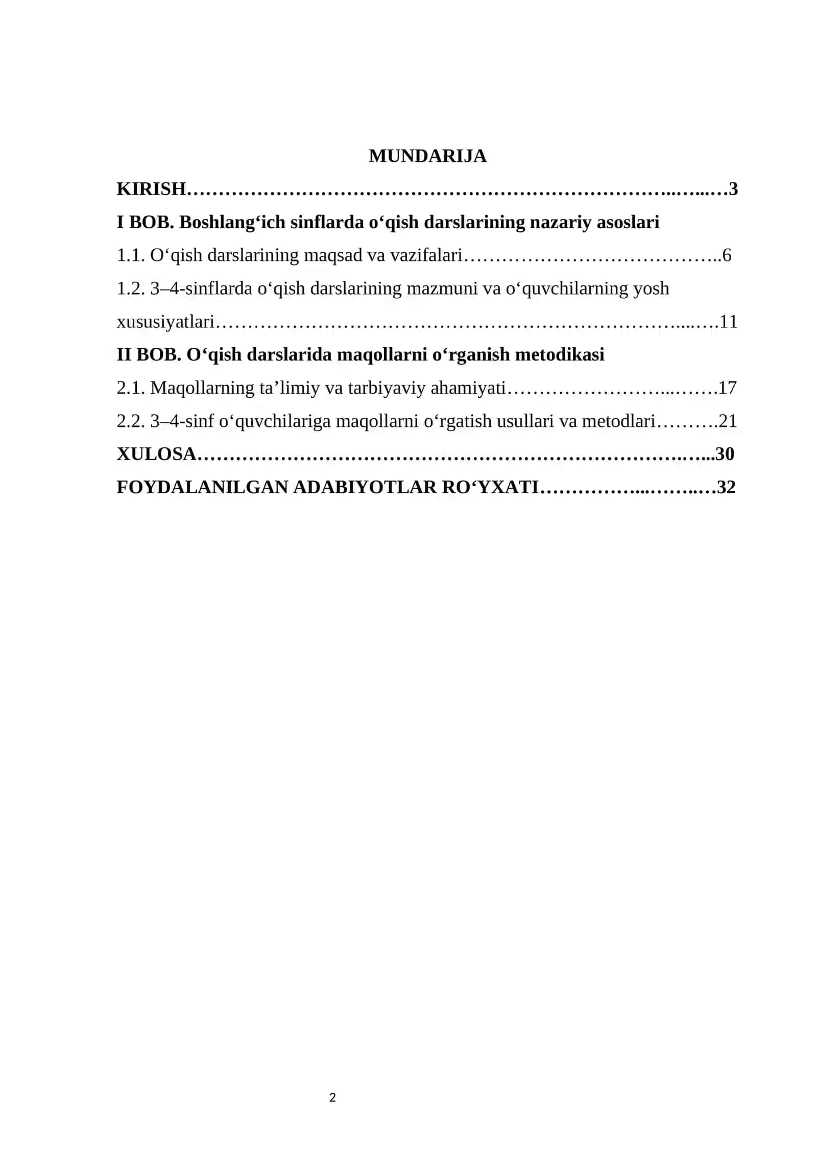 O‘qish darslarida maqollarni o‘rganish metodikasi (3–4-sinflar) 2