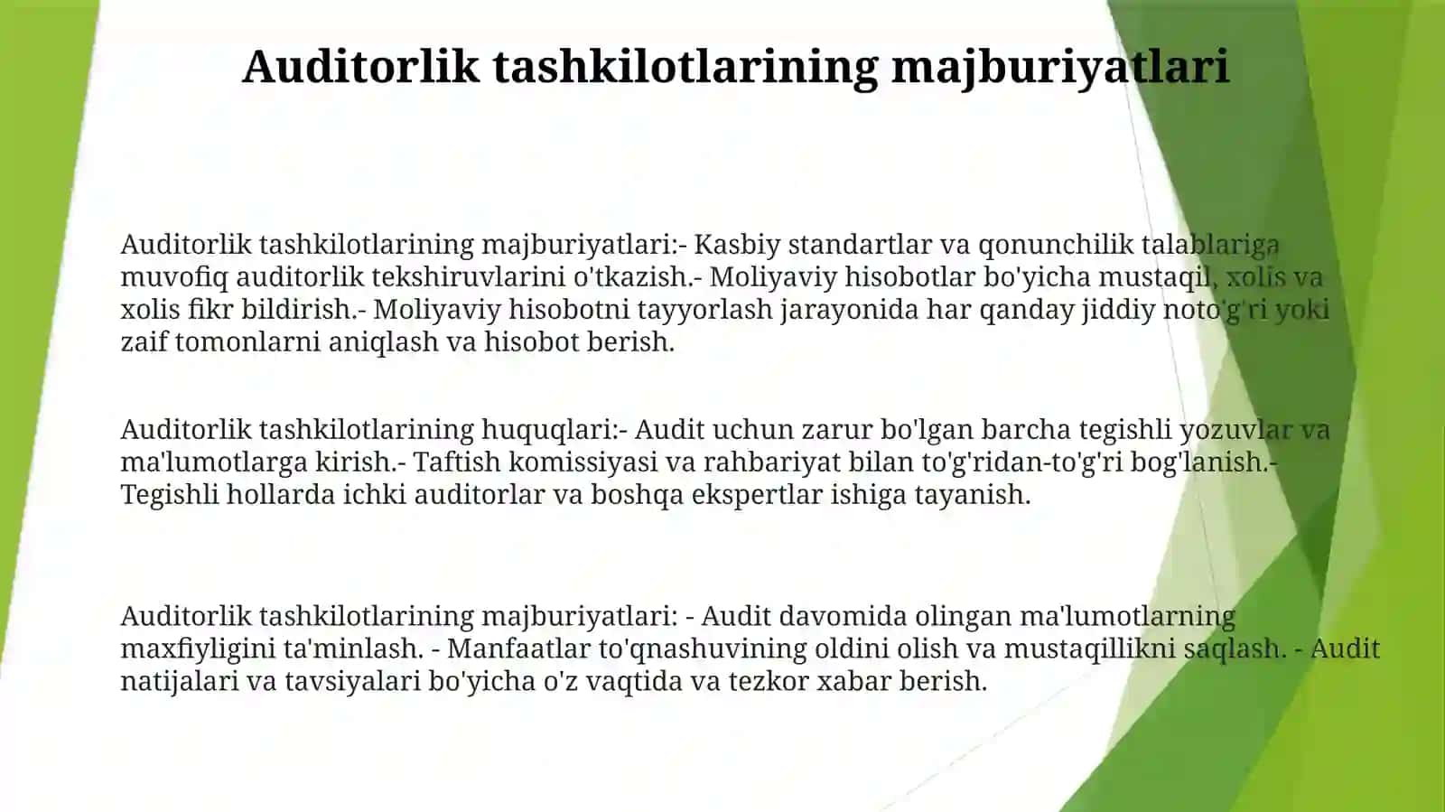 Auditorlik Tashkilotlarining Huquqlari VaMajburiyatlari 2