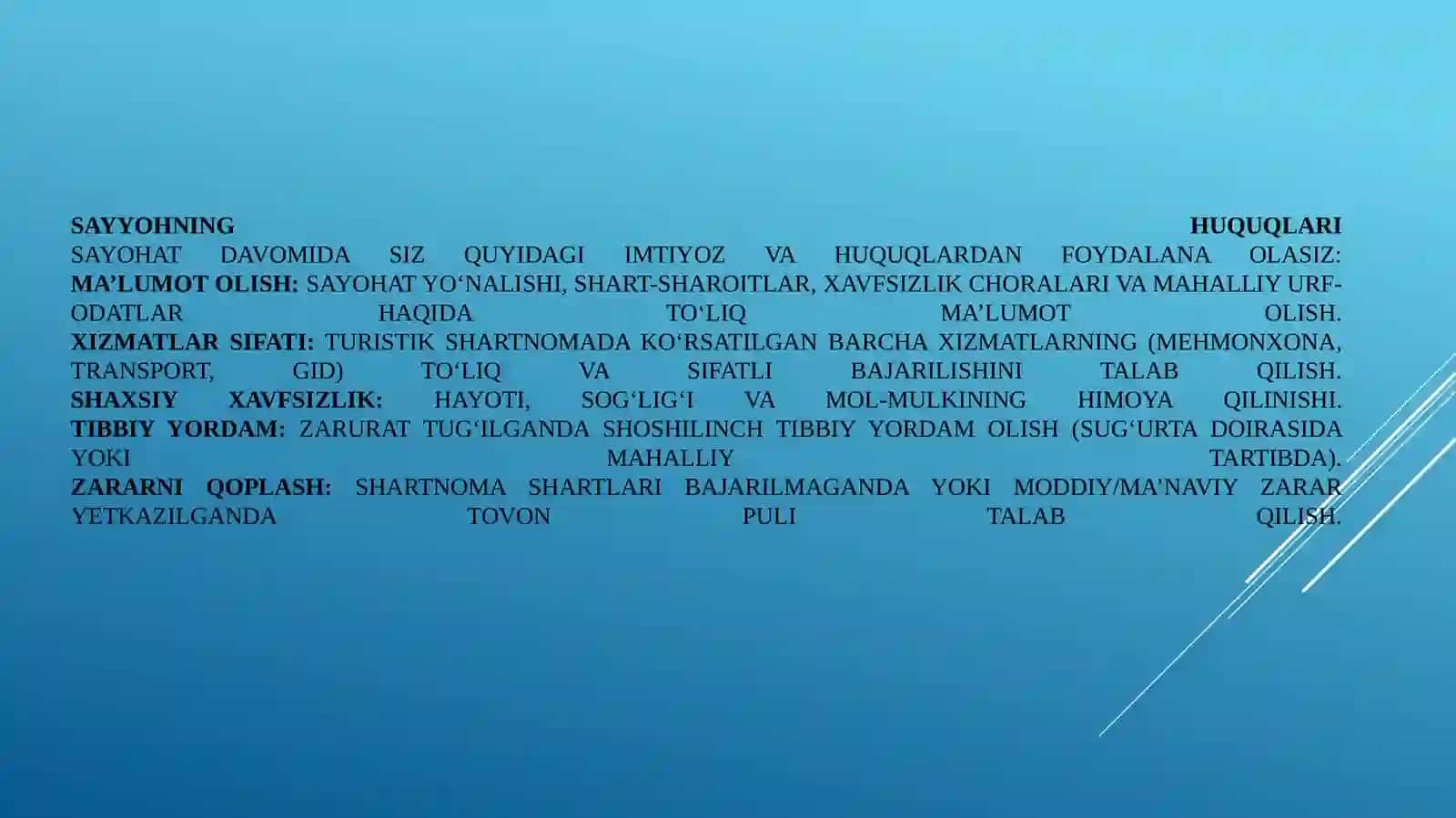 4-kurs 401-guruh talabasi xursa novadil oraning turizm va rekreatsiya fanidan tayyorlagan taqdimoti 2