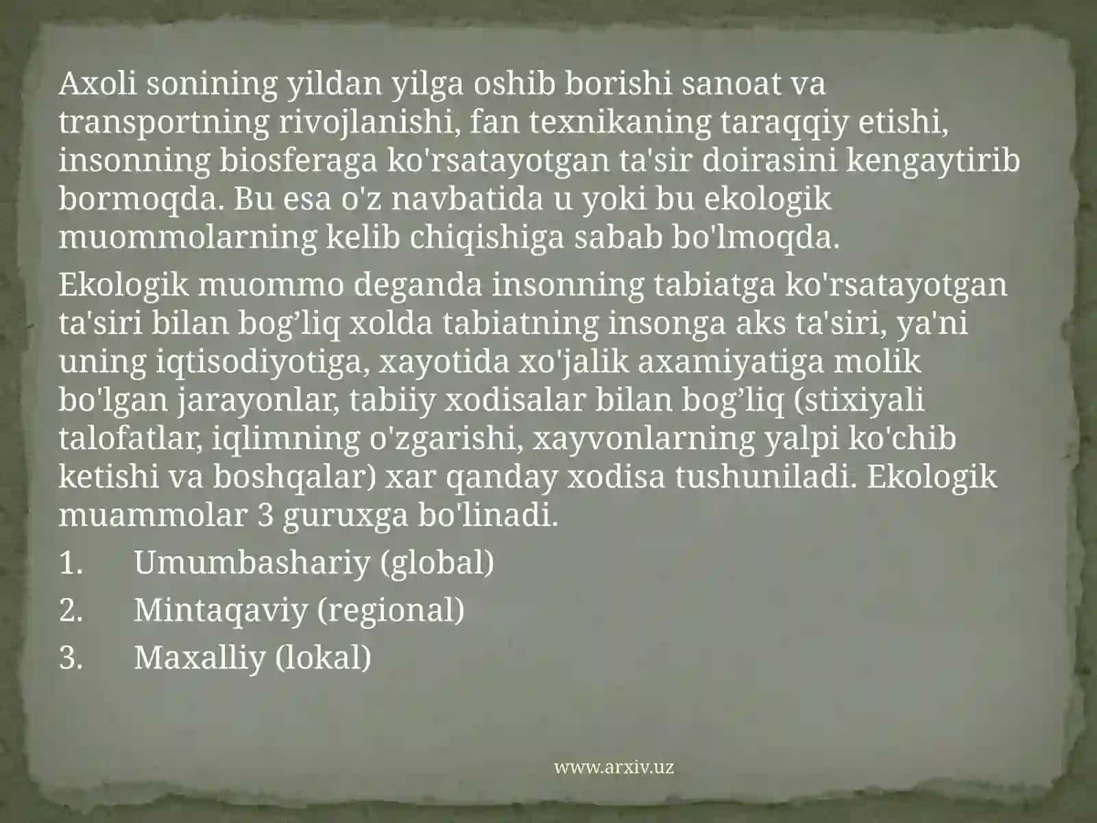 Geoekolik muammolar va ularning yechimi 2