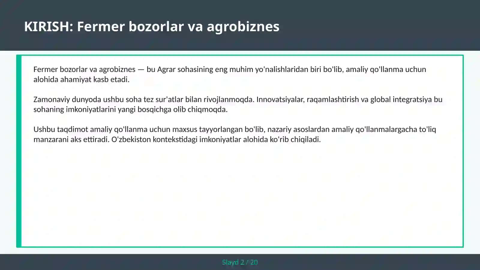 Fermer bozorlar va agrobiznes 2