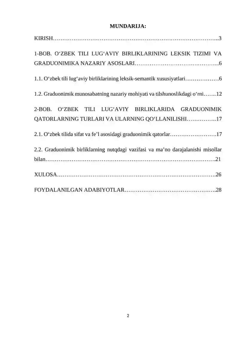 O'zbek tili lug'aviy birliklarida graduonimik munosabat kurs ishi 2