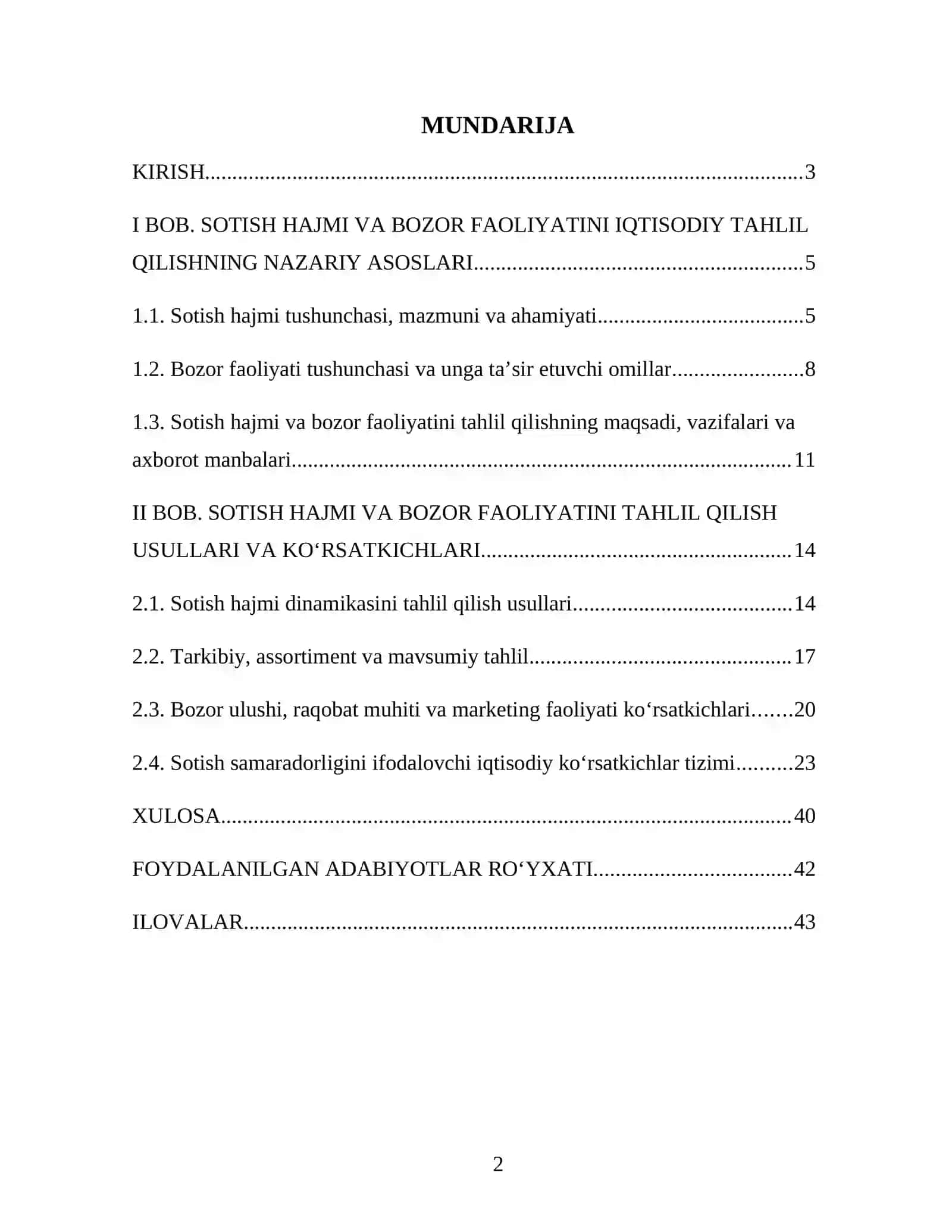 Sotish hajmi va bozor faoliyatini iqtisodiy tahlil qilish 2
