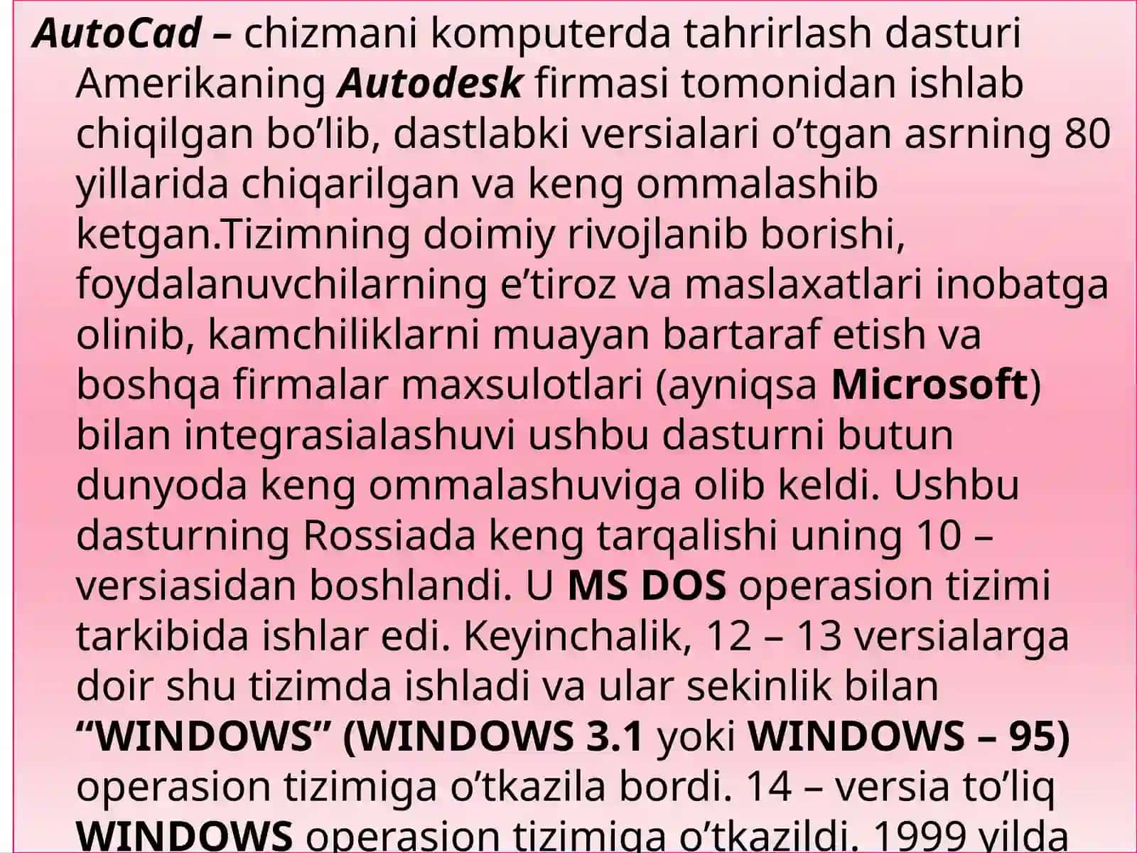 KOMPYUTER GRAFIKASI DASTURLARI ‘’AUTO CAD VA MATH CAD’’ DASRURLARI BILAN TANISHISH 2