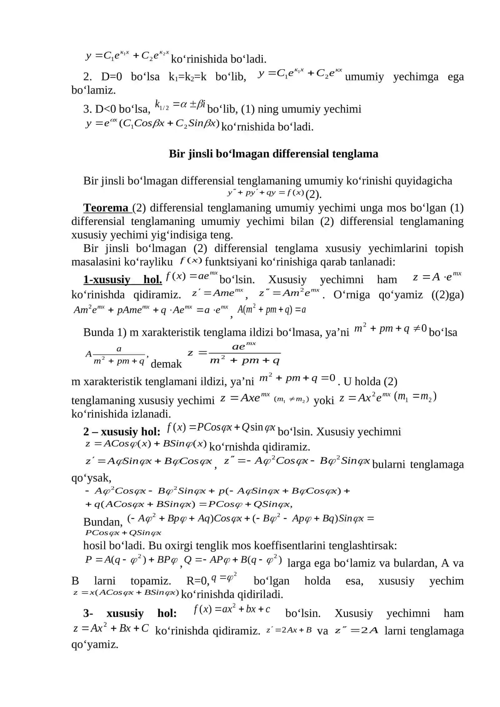 Differensial tenglamalar 2