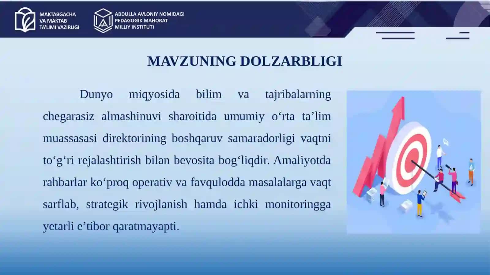 DIREKTORNING BOSHQARUV FAOLIYATIDA VAQTNI TO‘G‘RI REJALASHTIRISH AMALIY TOPSHIRIQ TAQDIMOTI 2