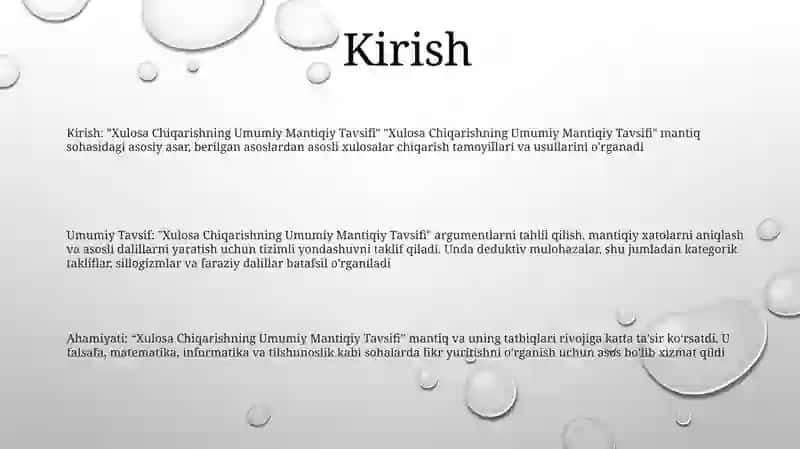 Xulosa Chiqarishning Umumiy Mantiqiy Tavsifi 2