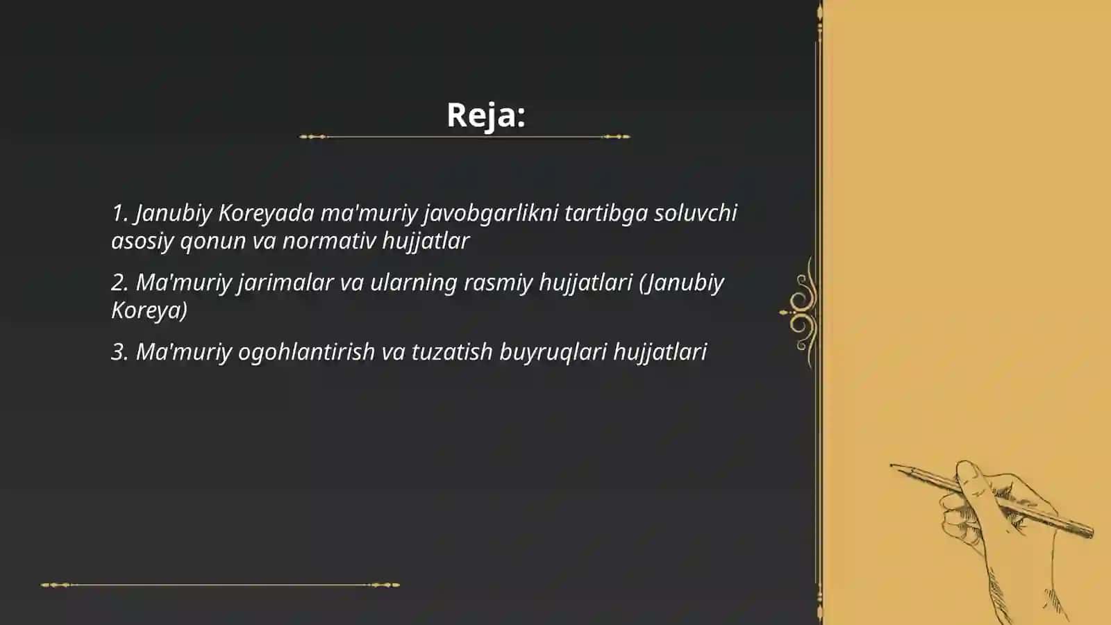 Janubiy Koreya qonunchilikdagi ma'muriy javobgarlik hujjatlari 2