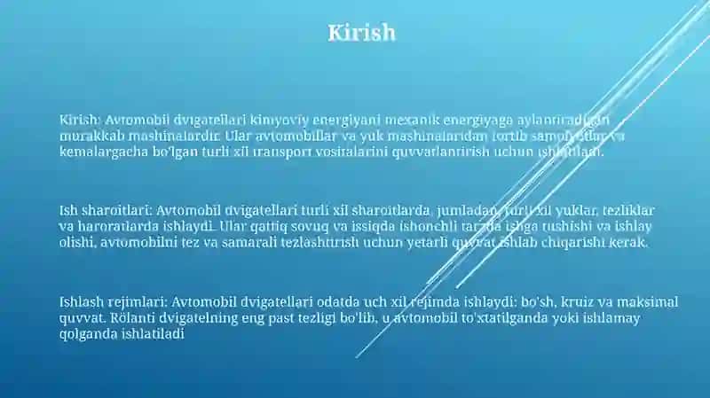 Avtomobil Dvigatellarining Ish Sharoitlari Va IshRejimlari 2