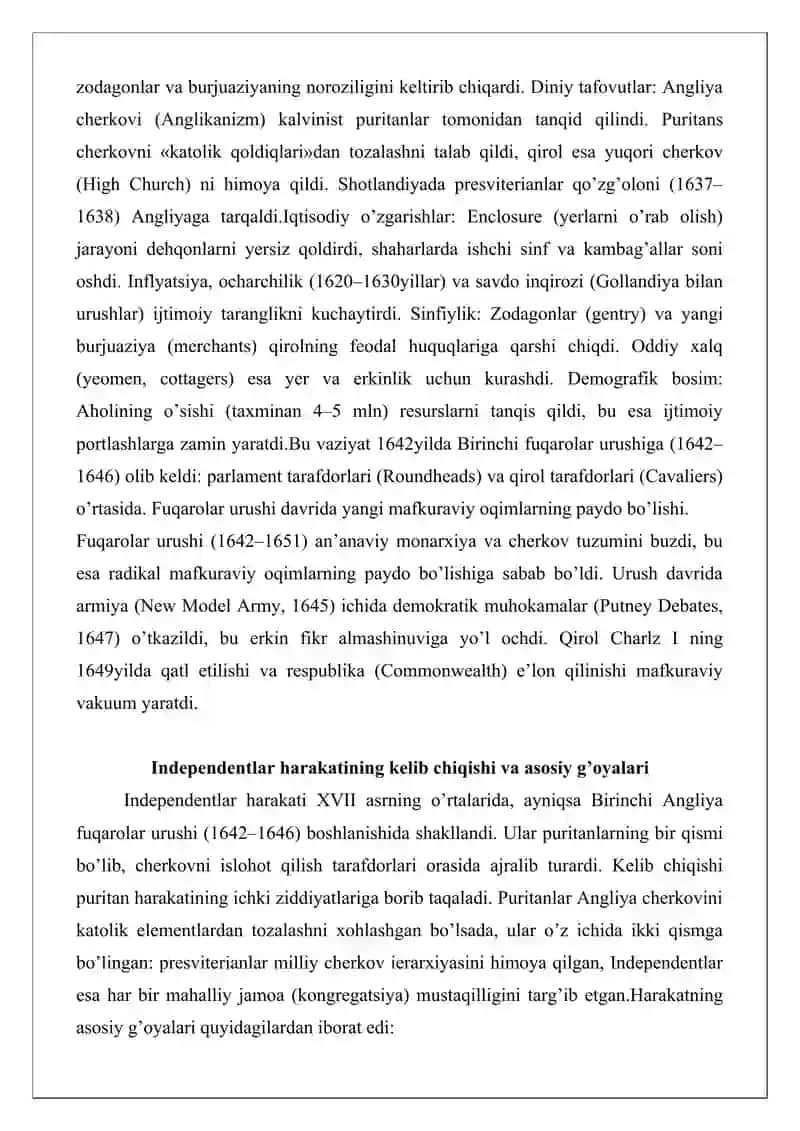 Independentlar, levellerlar va diggerlar mafkurasi 2