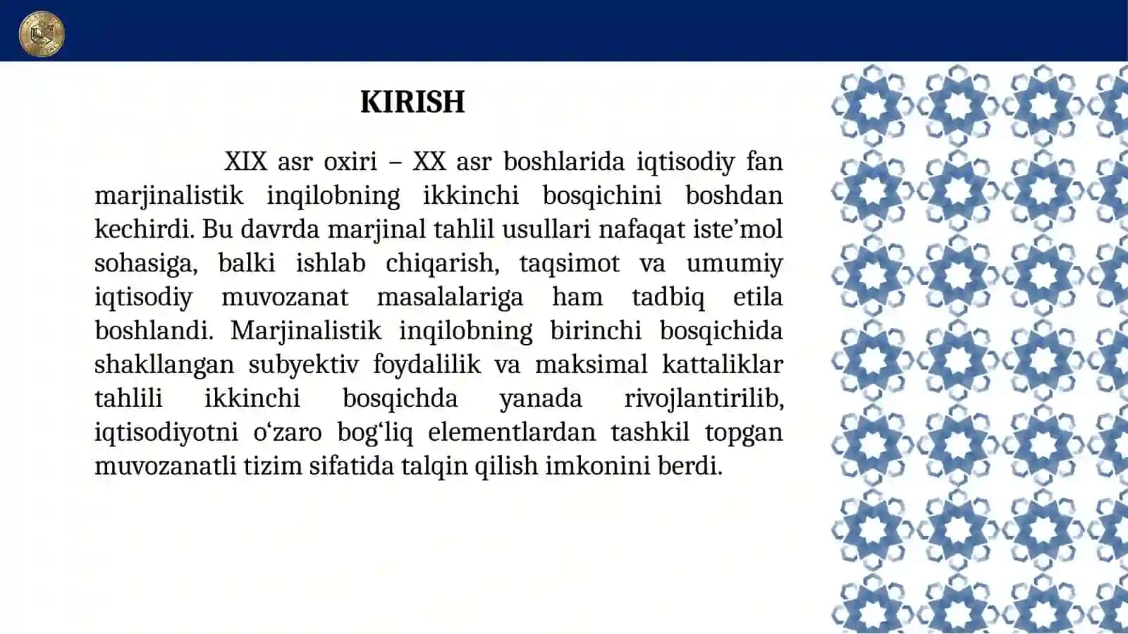 A. Marshall va D.B.Klark iqtisodiy nazariyasi va Lozanna maktabi iqtisodiy nazariyasi (L.Val’ras, V.Pareto) 2
