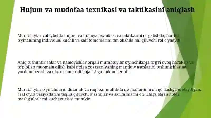 Voleybol O‘Yinida Hujum Va Himoya Texnikasi Hamda Taktikasini O‘Rgatishni Takomillashtirish Hamda Mahoratini Oshirish 2