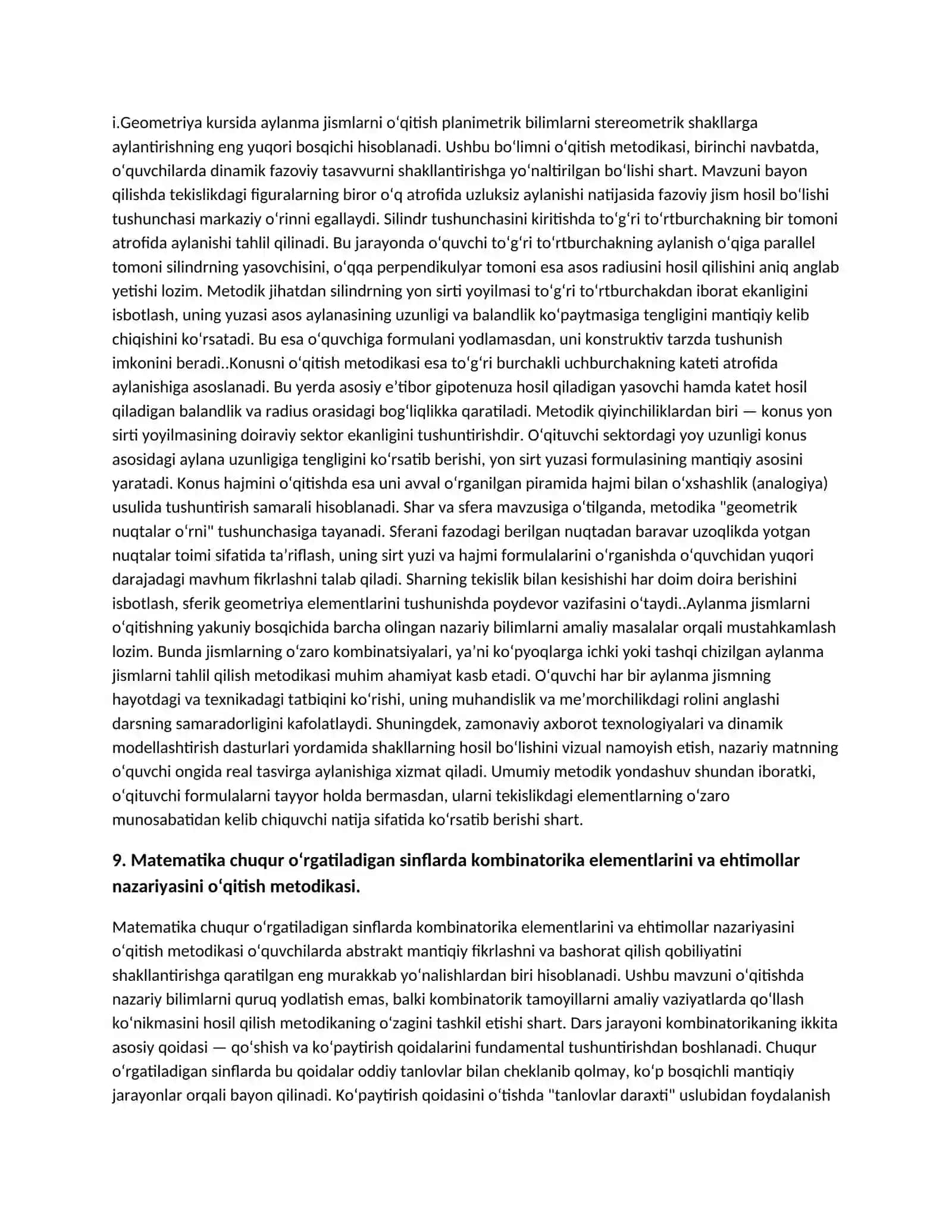 Matematika o‘qitish metodika qisqa savollarga qisqa javoblar 2