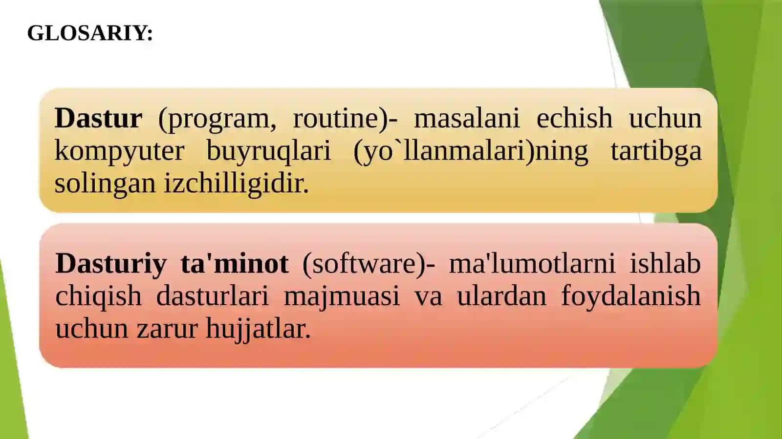IQTISODIYOTDA FOYDALANILADIGAN DASTURIY TA’MINOT GLOSARIY 2