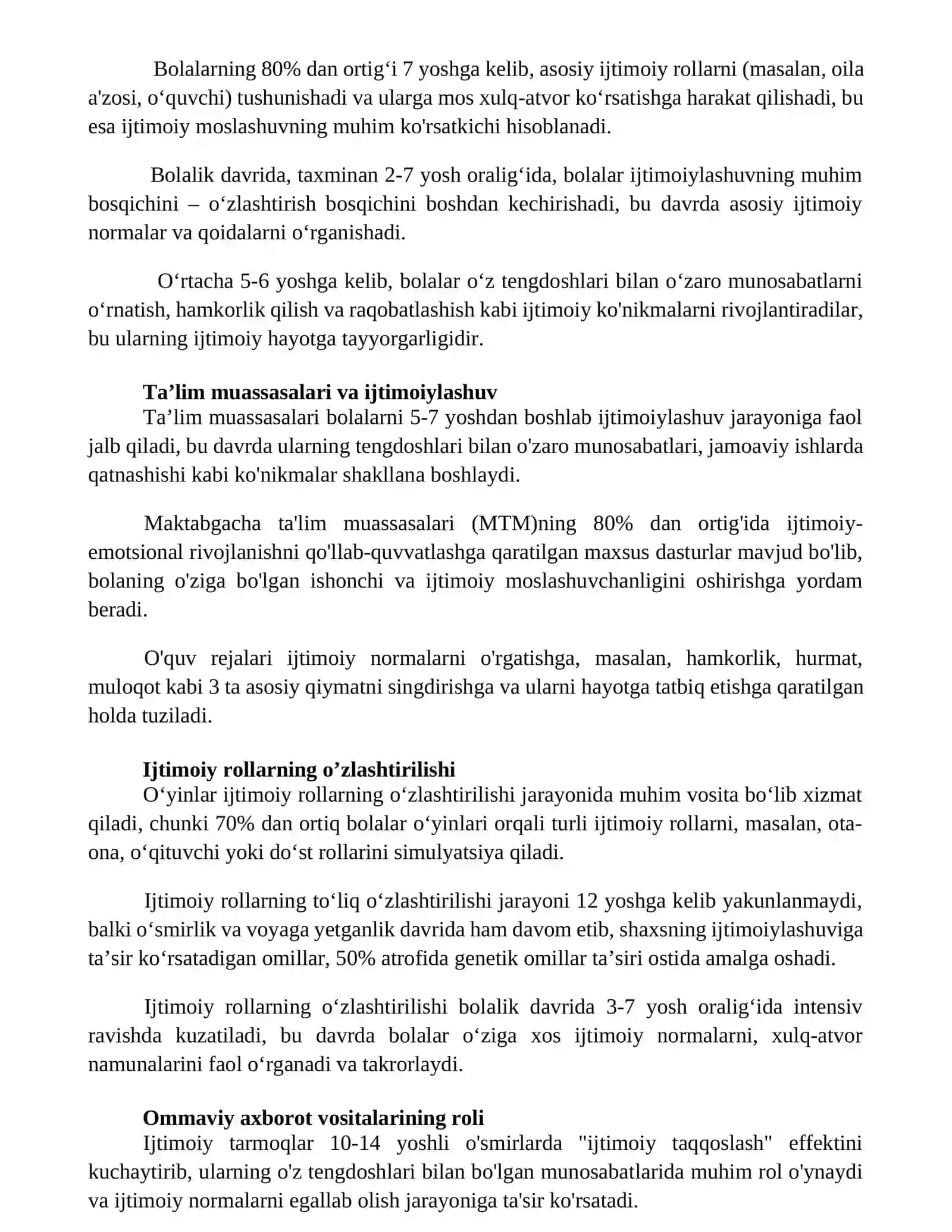 Bolalik -insonning ijtimoiy hayot meʼyorlarini egallay boshlash davri 2