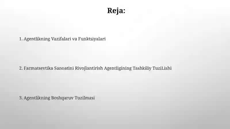 Farmatsevtika tarmog’ini rivojlantirish agentligining tarkibiy tuzilmasi 2