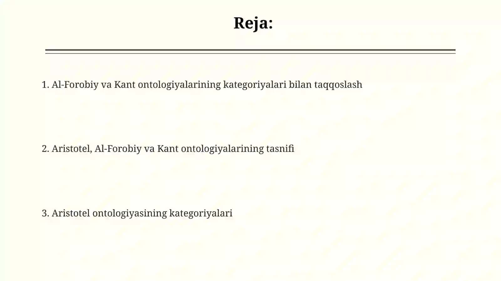 Aristotel, Farobiy va Kant ontologiyasi kategoriyalarining tasnifi 2