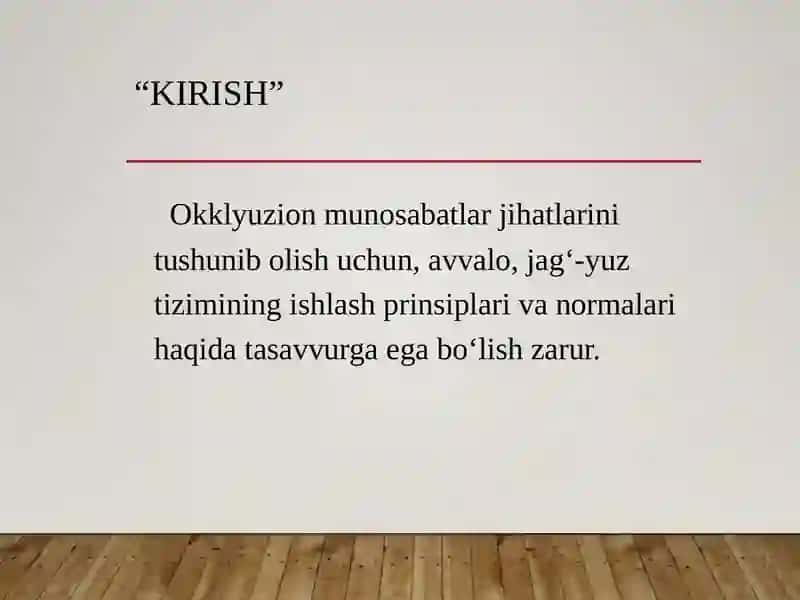 Okklyuziya asoslari. Okklyuziyaaro munosabatni qayd qilish. Chaynov va yutish aktlari. 2