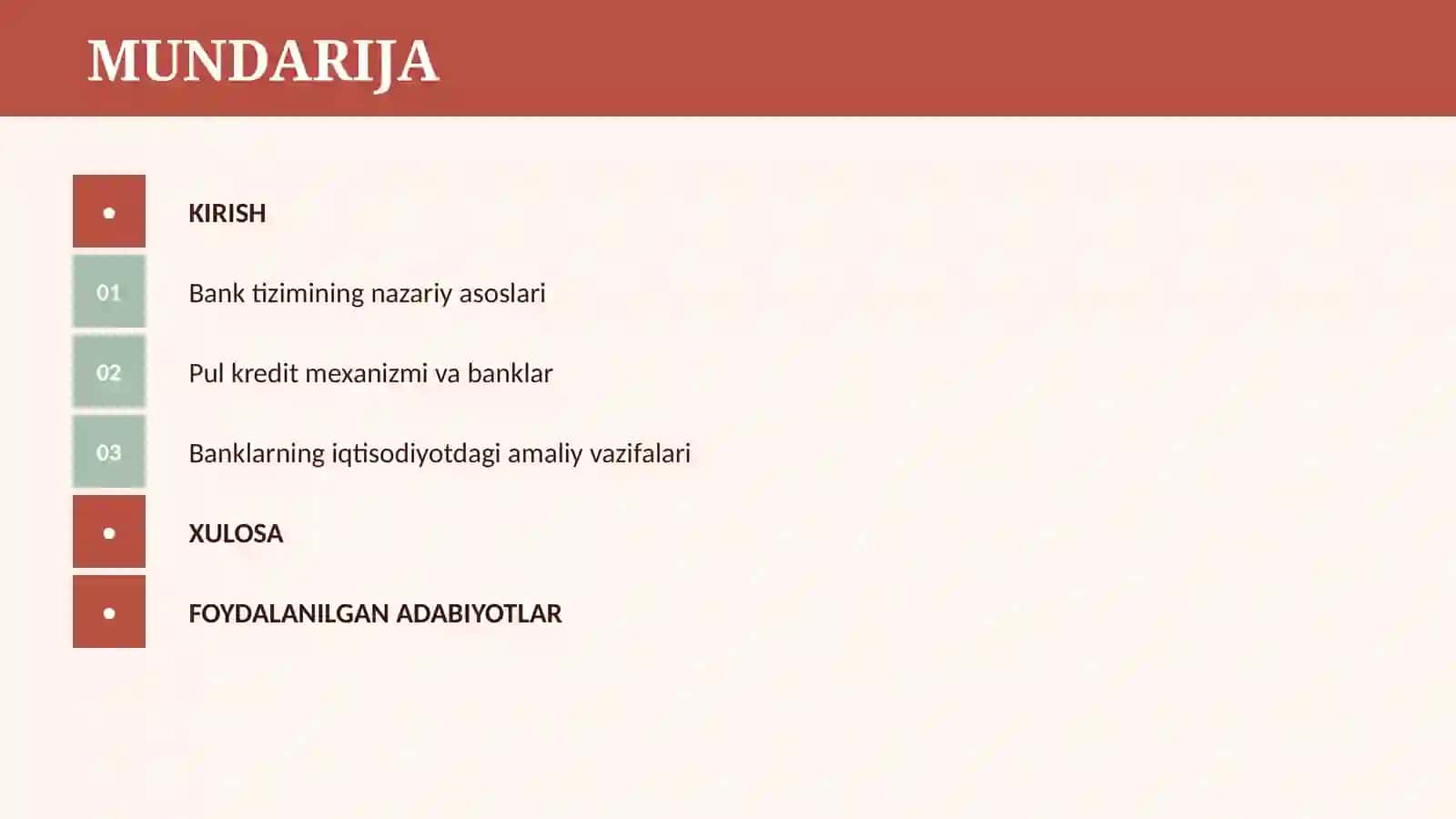 MOLIYA VA PUL KREDIT TIZIMI. BANKLAR VA ULARNING BOZOR IQTISODIYOTIDAGI ROLI 2