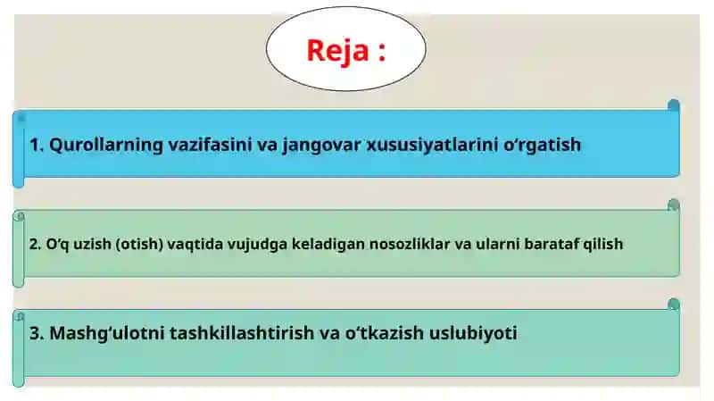 O‘q uzish vaqtida vujudga keladigan nosozliklar va ularni bartaraf qilishni o‘rgatish uslubiyoti 2