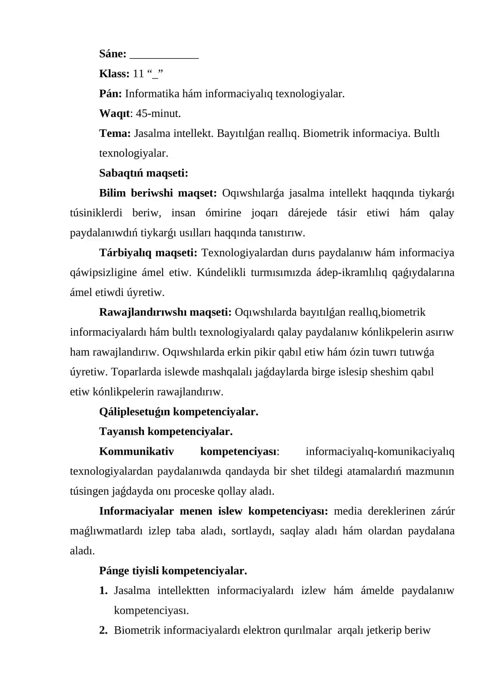 Jasalma intellekt.Bayıtılǵan reallıq.Biometrik informaciya.Bultlı texnologiyalar 2