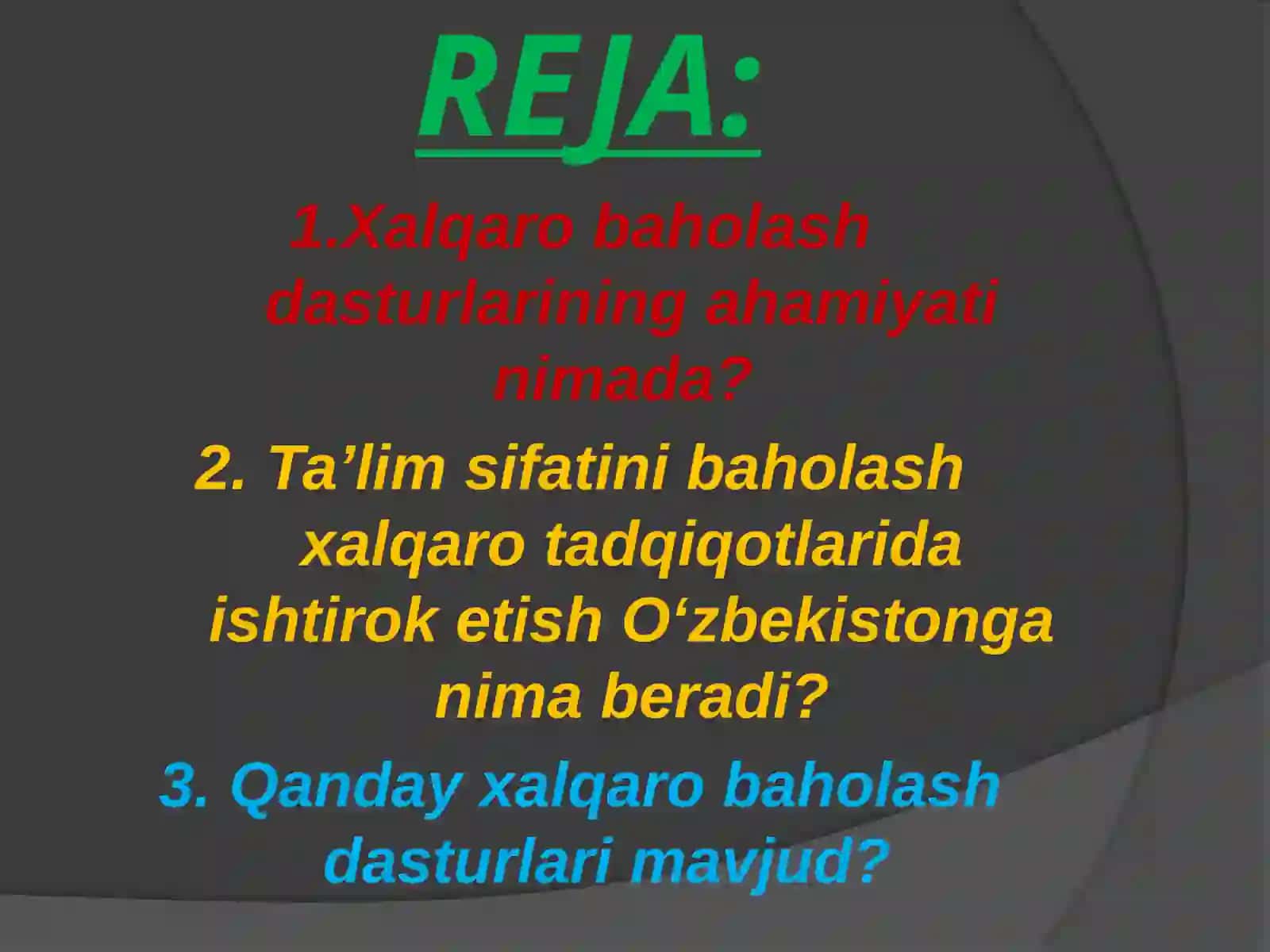 Xalqaro baholash
dasturi talablari
asosida o'quvchilar
kompetentsiyalarini
shakllantirish. 2
