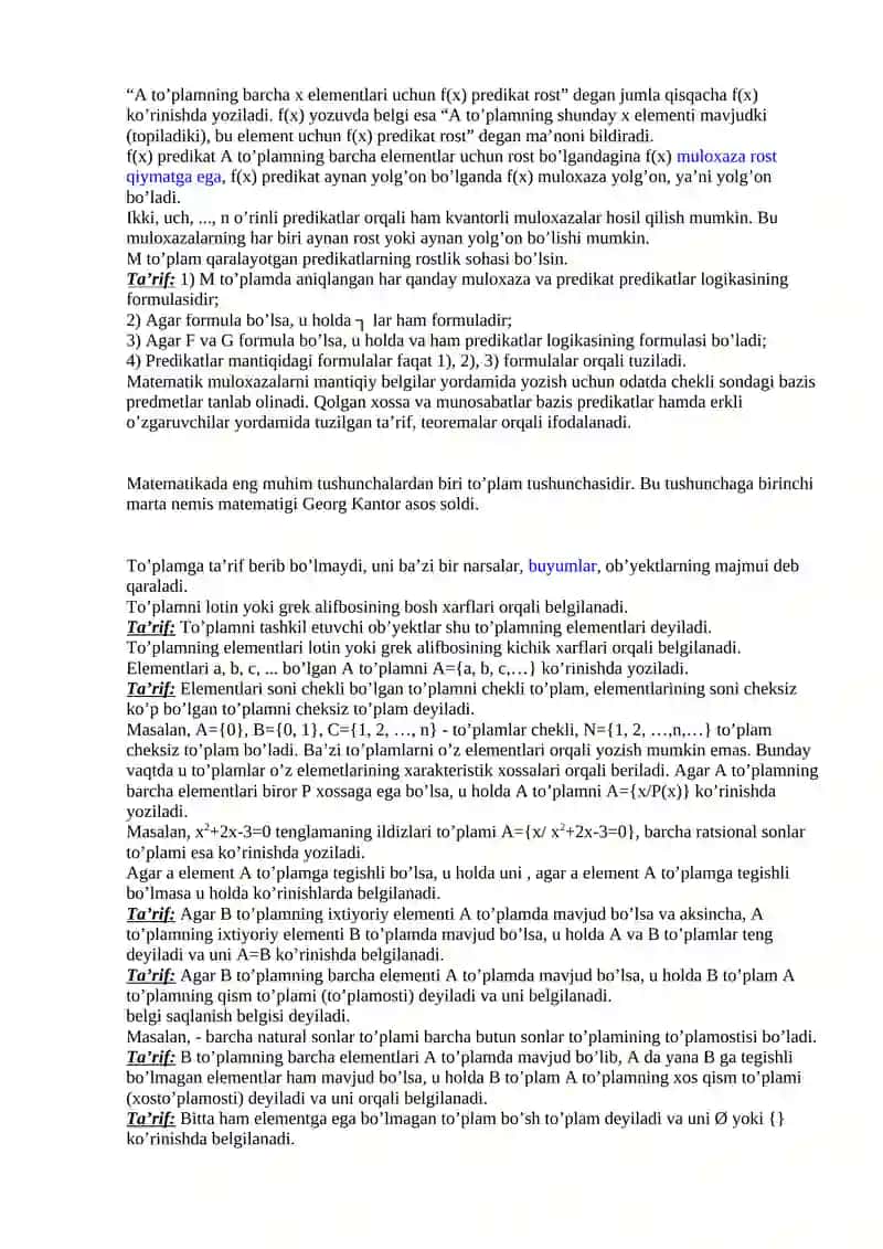 PREDIKATLAR VA KVANTORLAR. PARADOKSLAR VA SOFIZMLAR 2