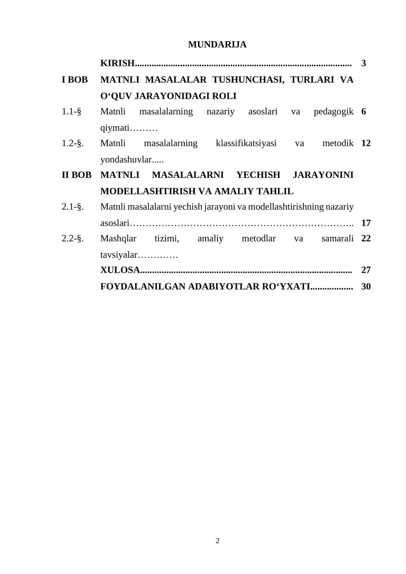 MATNLI MASALALAR TURLARI, MATNLI MASALALAR YECHISH JARAYONINI MODELLASHTIRISH 2