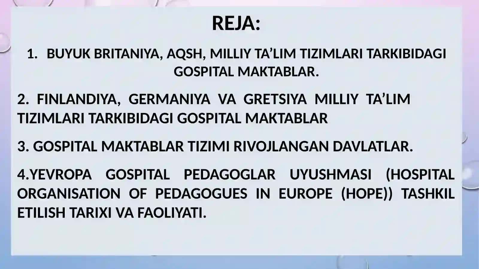 GOSPITAL MAKTABLAR TIZIMI RIVOJLANGAN DAVLATLAR 2