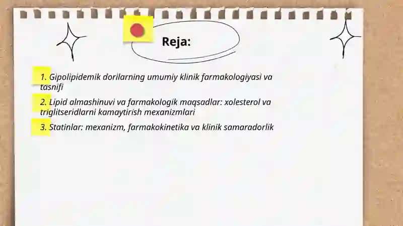 Gipolipidemik dori vositalari klinik farmakalogiyasi 2