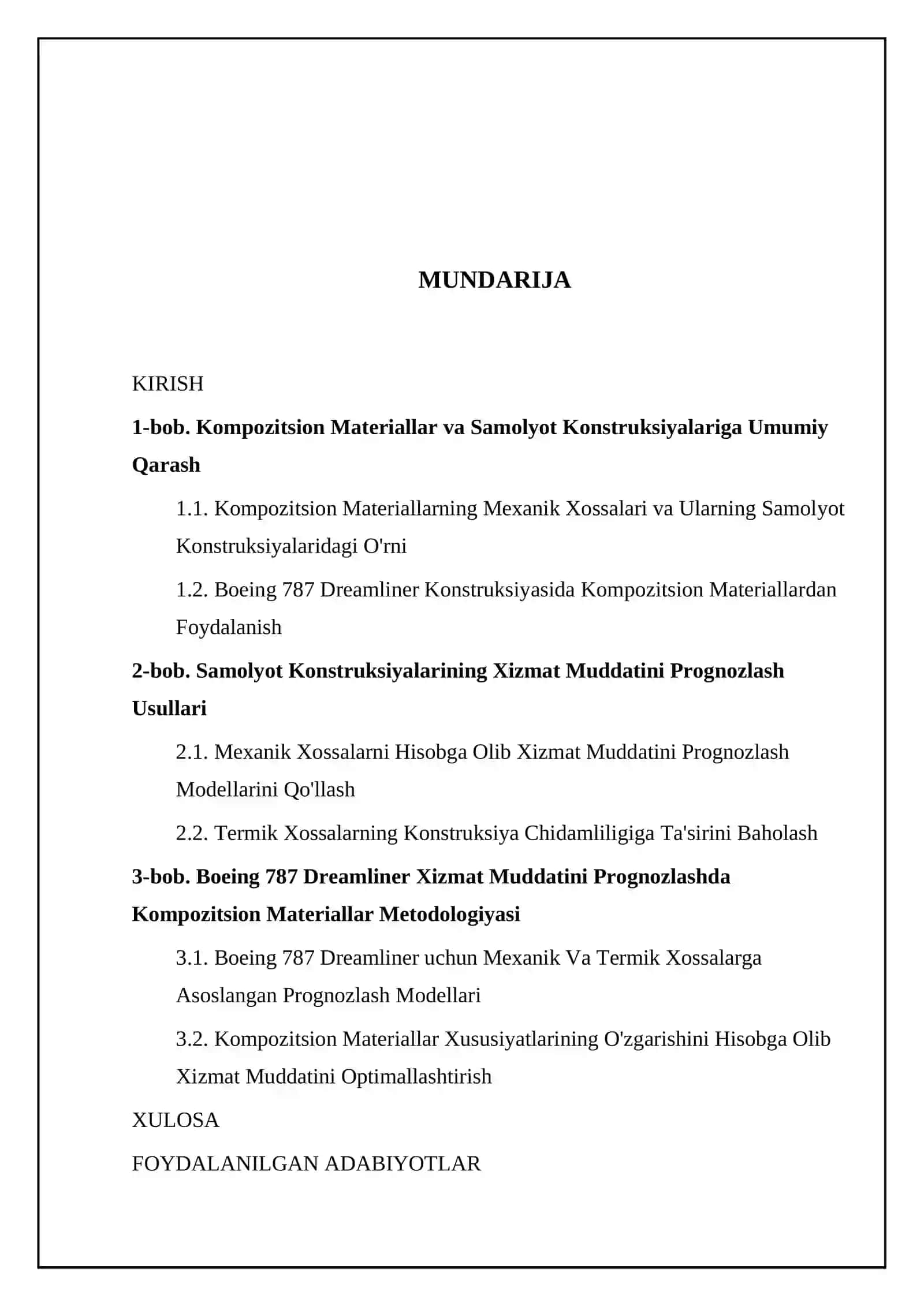 KOMPOZITSION MATERIALLARNING MEXANIK VA TERMIK XOSSALARINI HISOBGA OLGAN HOLDA SAMOLYOT KONSTRUKSIYALARINING XIZMAT MUDDATINI PROGNOZINI ISHLAB CHIQISH 2