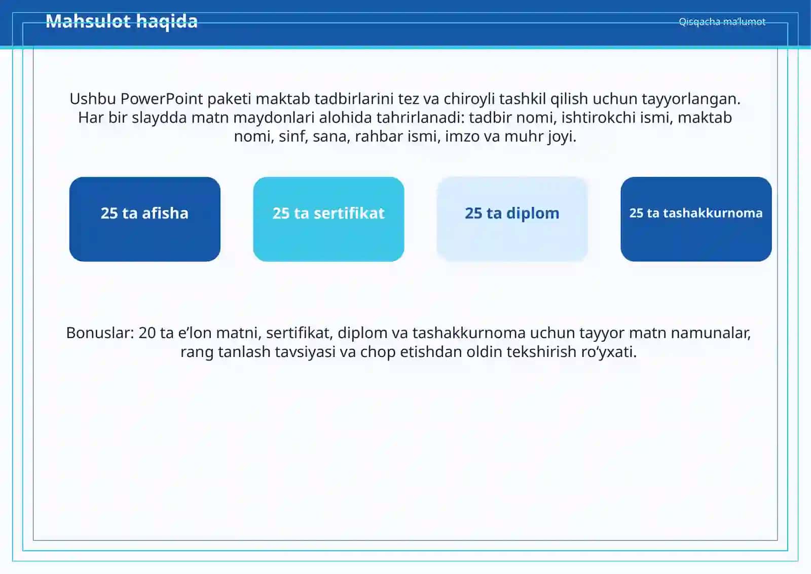 MAKTAB TADBIRLARI UCHUN 100 TA PREMIUM SHABLON 2